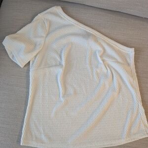 Ashley Stewart Off-White Textured One-Shoulder Top